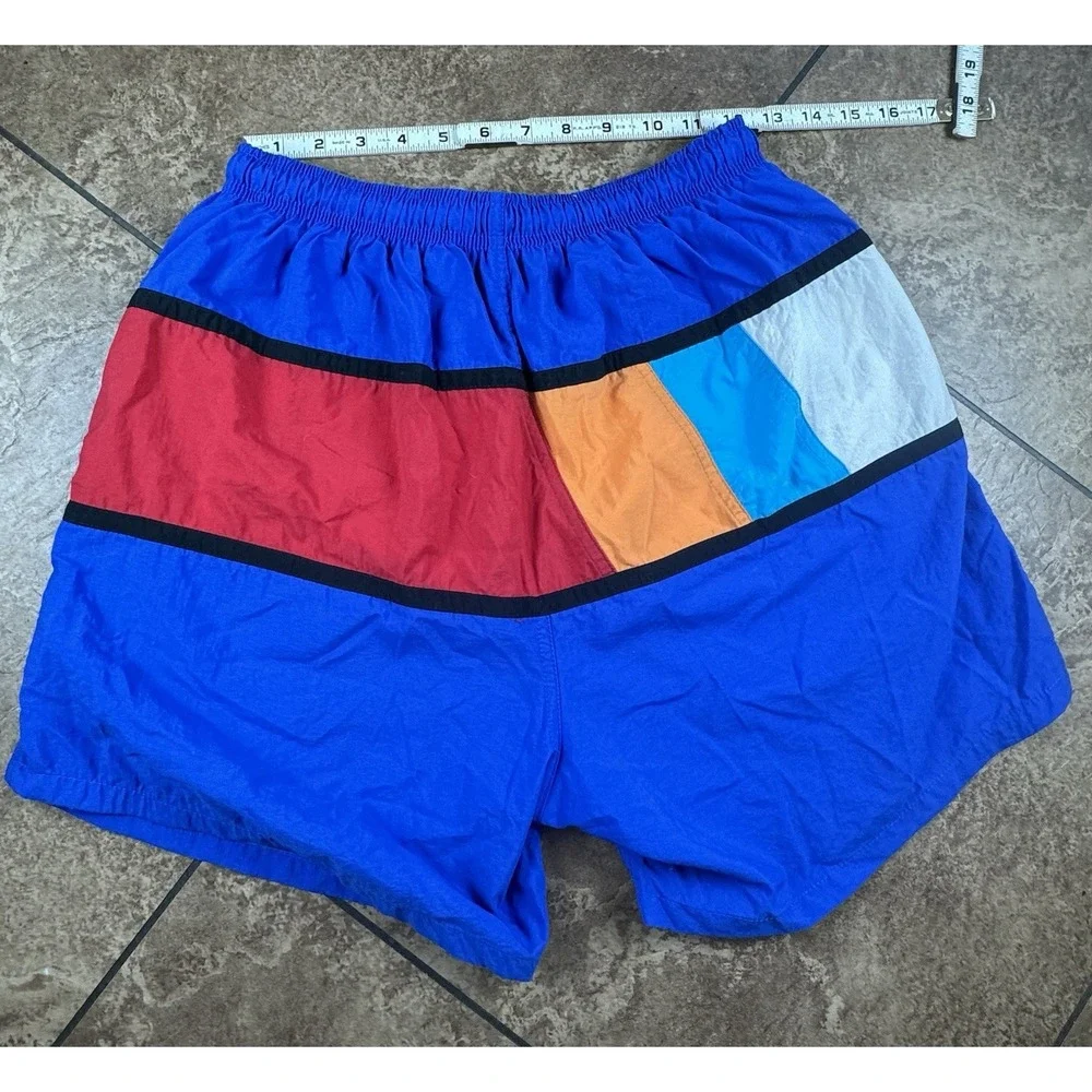 Vintage Color Block Hobie Mens Swimsuit 90s Swim Shorts Blue Multicolor Medium - Picture 6 of 9